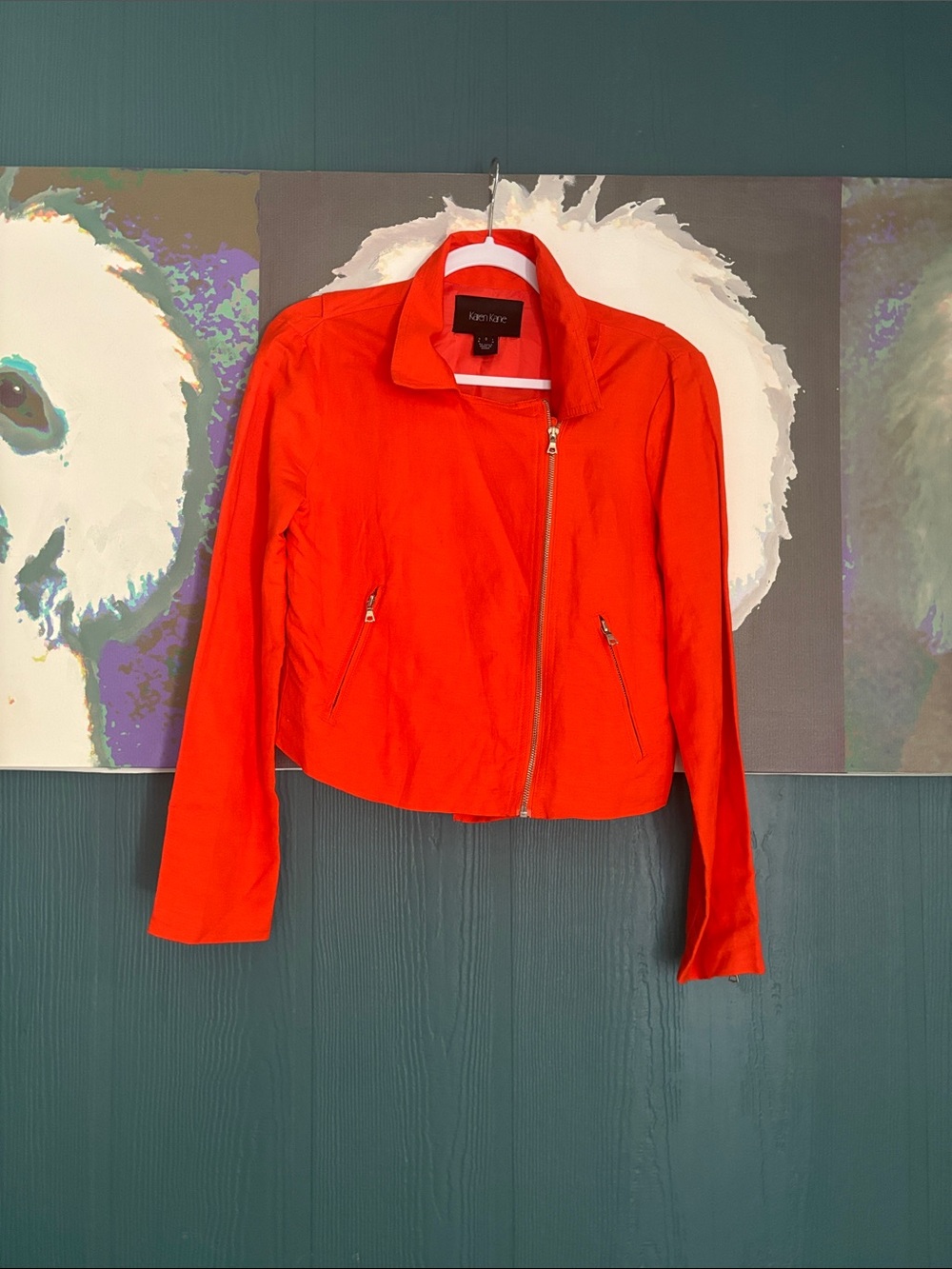 Karen Kane Bright Orange Asymmetrical Zip Linen Jacket